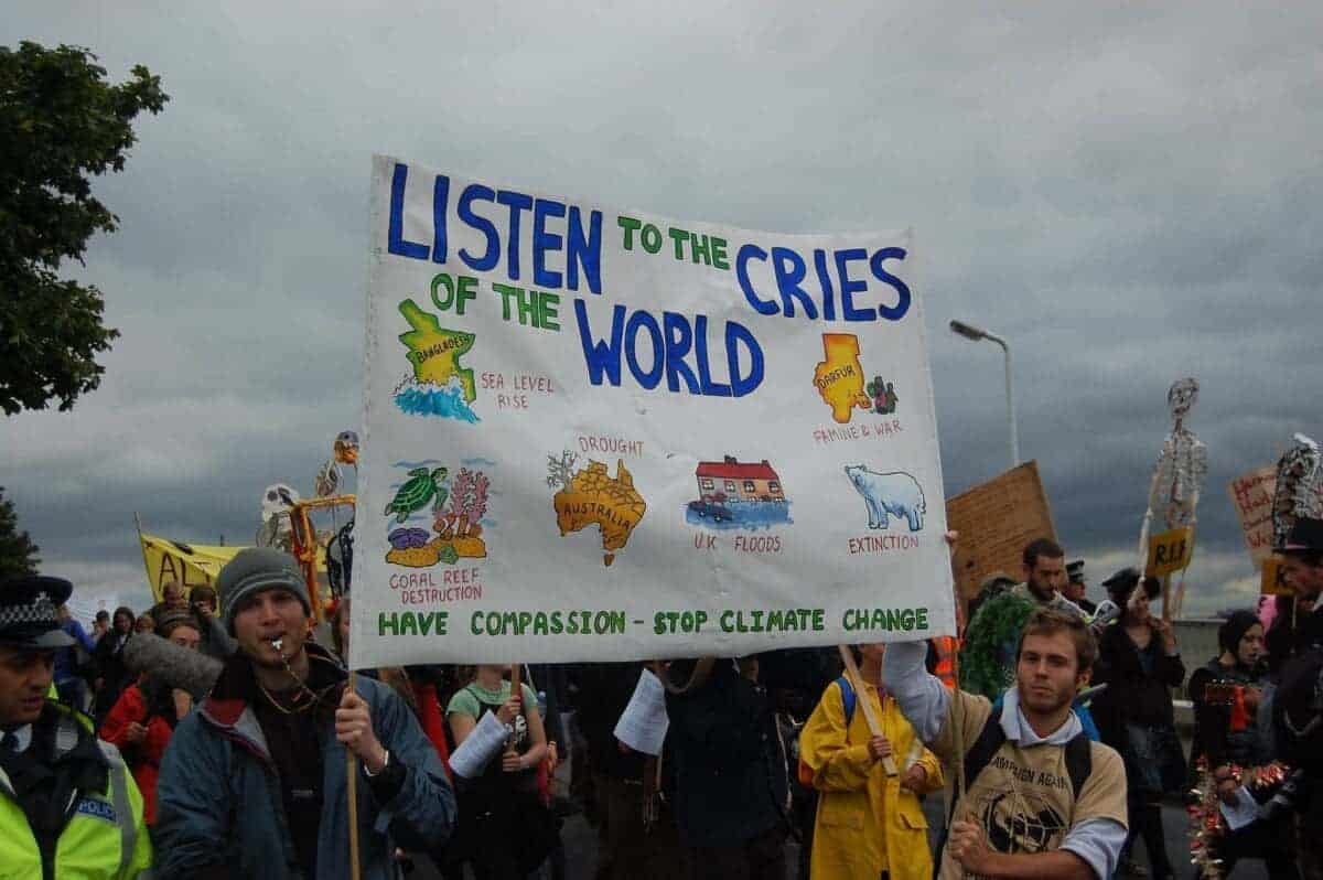 Climate change and politics. A climate protest in action by a climate camp