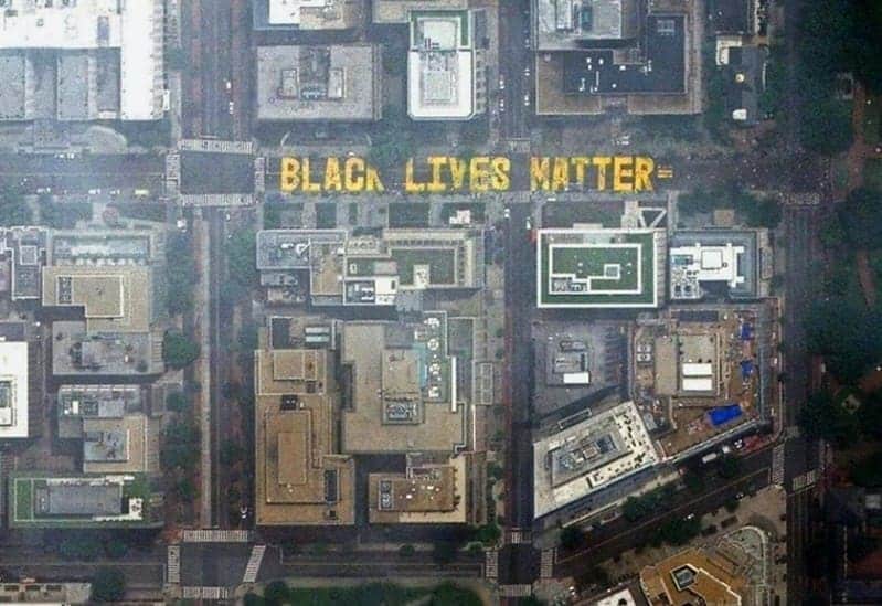 Elon musk on hannity aerial view of black lives matter painted on the street